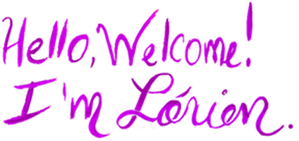 Purple script of hello, welcome. I'm Lorien